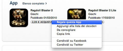 Regalare applicazioni da iTunes