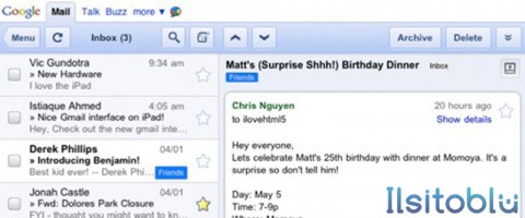 Interfaccia Gmail per iPad