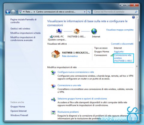 Centro connessioni di rete Windows 7
