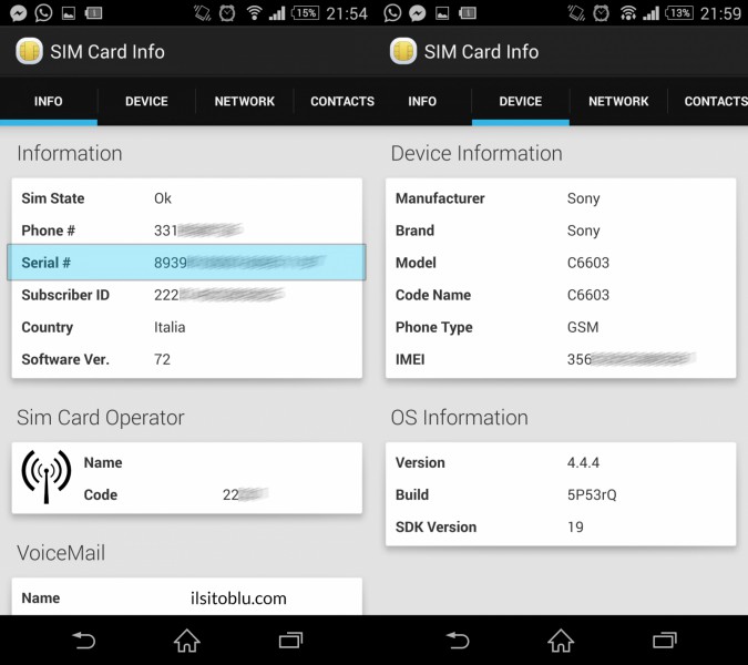numero seriale sim android