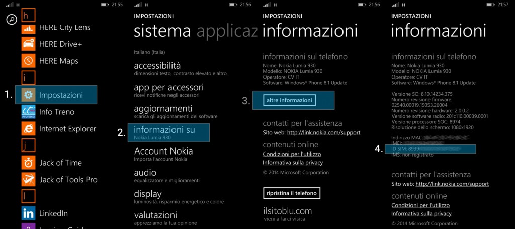 numero seriale scheda windows phone